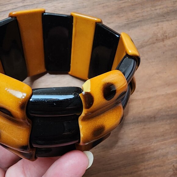 Vintage 2-Tone Leopard & Black Stretch Bracelet - Picture 6 of 7